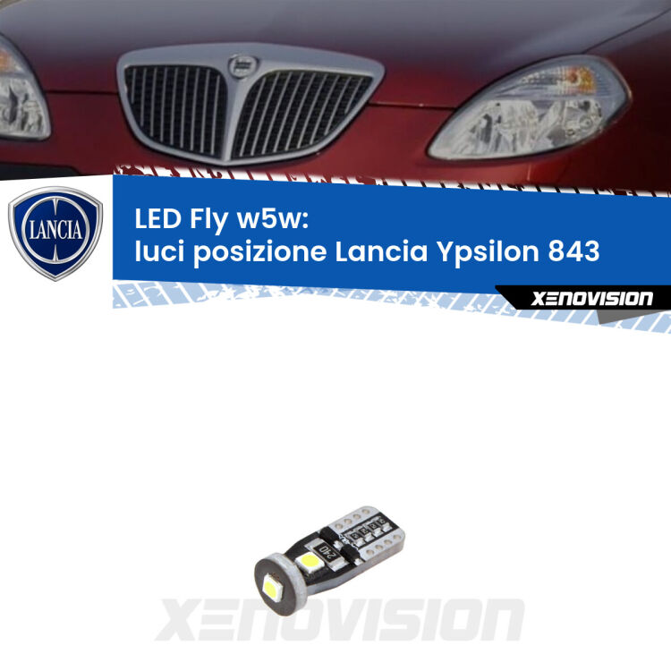 <strong>luci posizione LED per Lancia Ypsilon</strong> 843 2003-2011. Coppia lampadine <strong>w5w</strong> Canbus compatte modello Fly Xenovision.