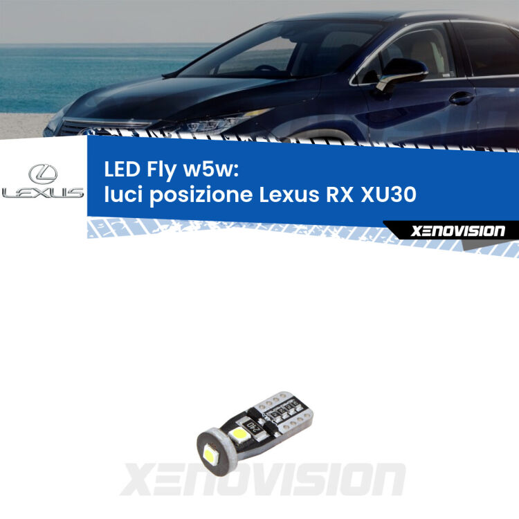 <strong>luci posizione LED per Lexus RX</strong> XU30 2003-2008. Coppia lampadine <strong>w5w</strong> Canbus compatte modello Fly Xenovision.