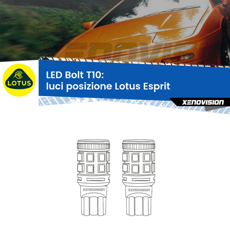 0 Luci posizione LED Lotus Esprit 1989-2003: T10 Bolt <strong>Luci posizione LED per Lotus Esprit</strong> 1989-2003. Coppia lampade <strong>T10</strong> modello Bolt canbus.