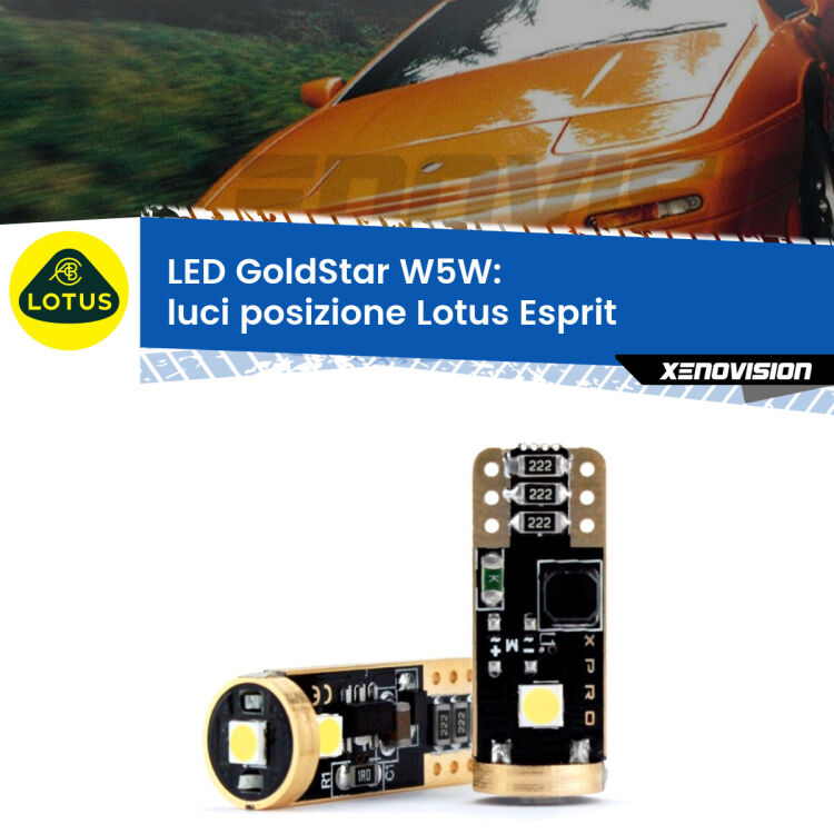 0 Luci posizione LED Lotus Esprit 1989-2003: T10 GoldStar <strong>Luci posizione LED Lotus Esprit</strong> 1989-2003: ottima luminosità a 360 gradi. Si inseriscono ovunque. Canbus, Top Quality.