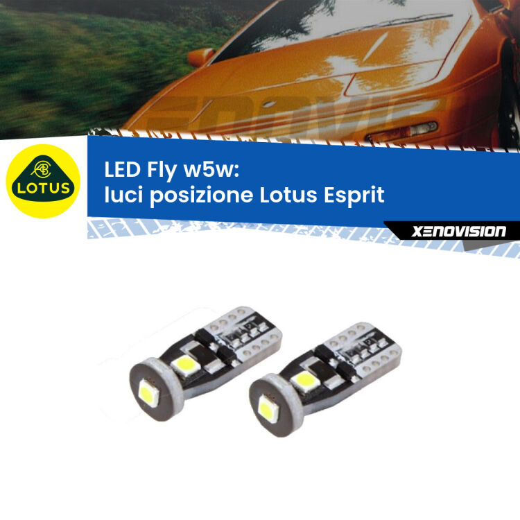 0 Luci posizione LED Lotus Esprit 1989-2003: W5W Fly <strong>luci posizione LED per Lotus Esprit</strong> 1989-2003. Coppia lampadine <strong>w5w</strong> Canbus compatte modello Fly Xenovision.