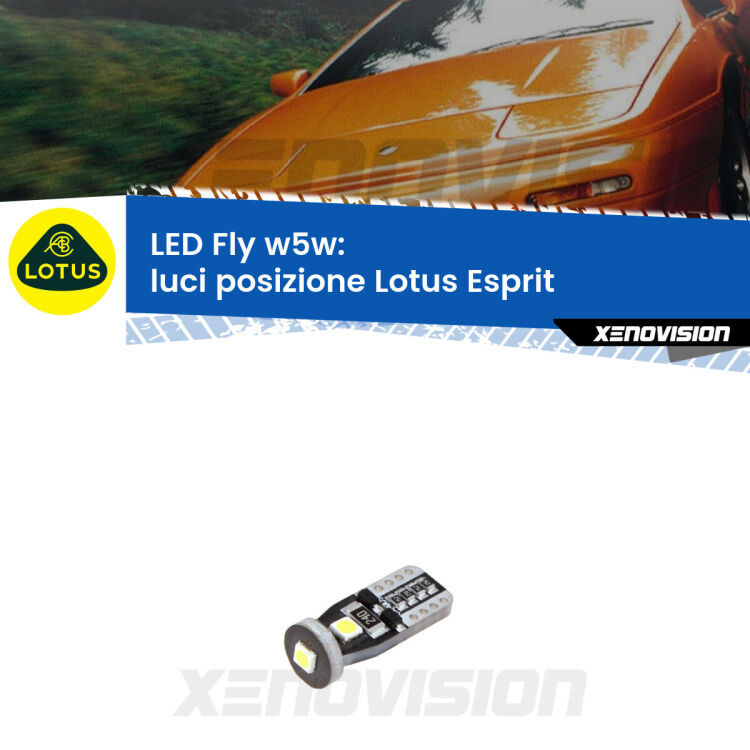 <strong>luci posizione LED per Lotus Esprit</strong>  1989-2003. Coppia lampadine <strong>w5w</strong> Canbus compatte modello Fly Xenovision.