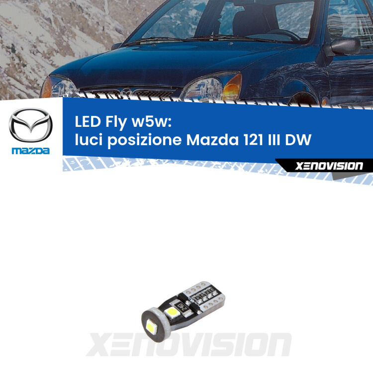 <strong>luci posizione LED per Mazda 121 III</strong> DW 1996-2003. Coppia lampadine <strong>w5w</strong> Canbus compatte modello Fly Xenovision.
