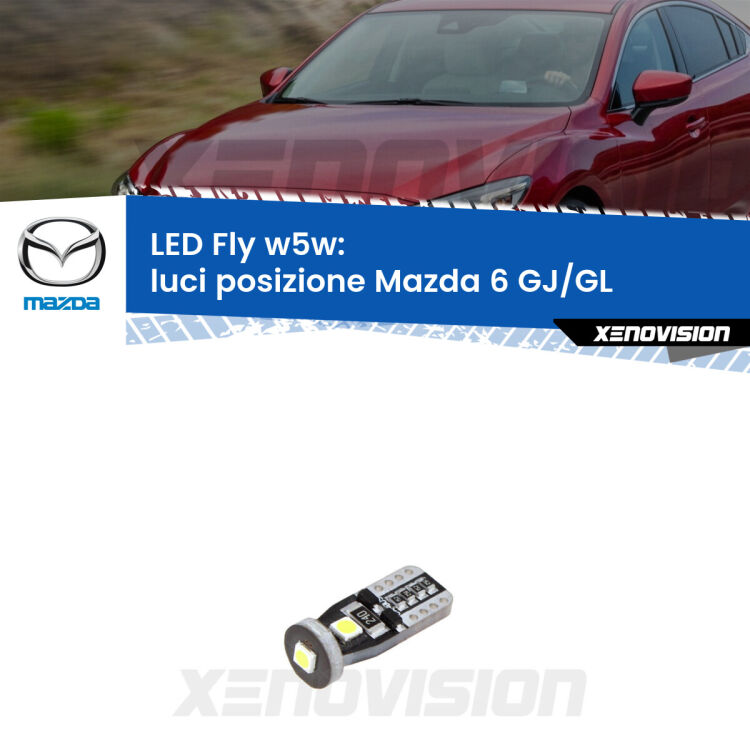<strong>luci posizione LED per Mazda 6</strong> GJ/GL 2012in poi. Coppia lampadine <strong>w5w</strong> Canbus compatte modello Fly Xenovision.