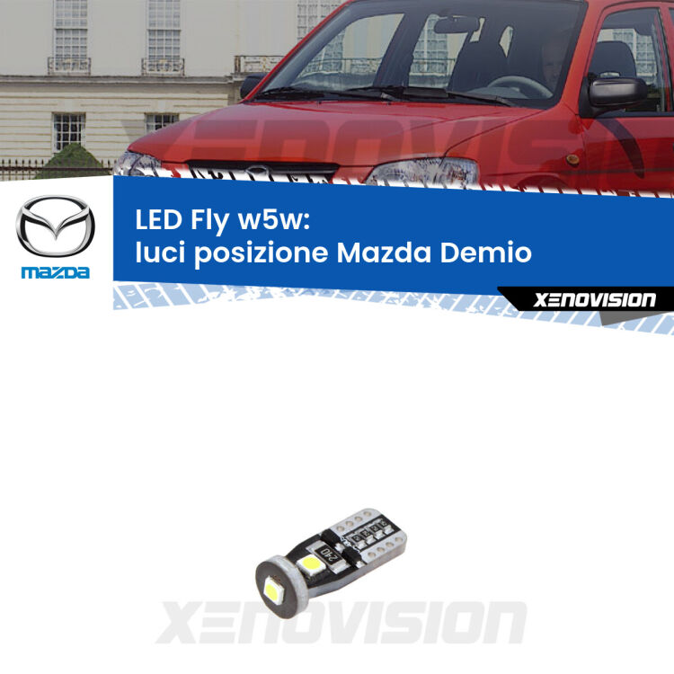 <strong>luci posizione LED per Mazda Demio</strong>  1998-2003. Coppia lampadine <strong>w5w</strong> Canbus compatte modello Fly Xenovision.