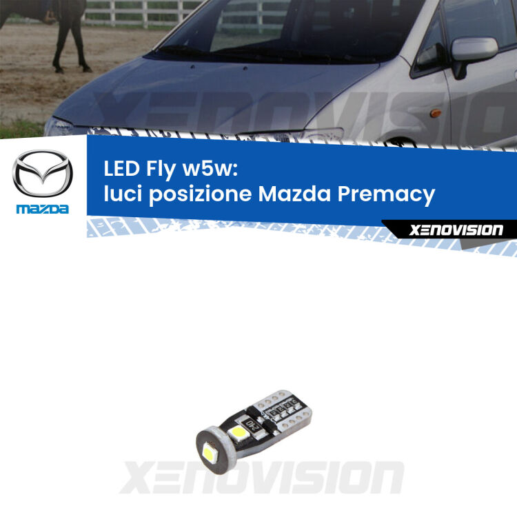 <strong>luci posizione LED per Mazda Premacy</strong>  1999-2005. Coppia lampadine <strong>w5w</strong> Canbus compatte modello Fly Xenovision.