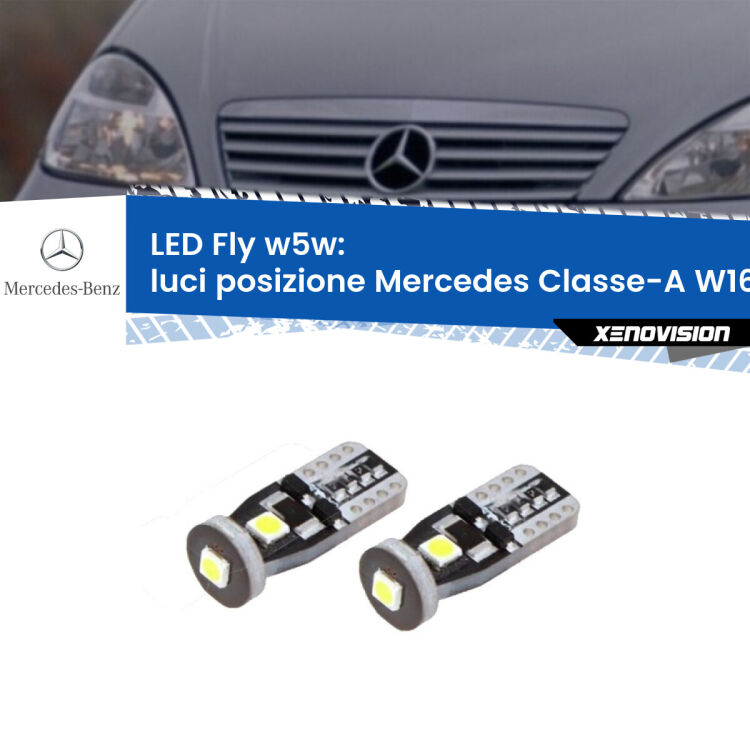 0 Luci posizione LED Mercedes Classe-A W168 1997-2004: W5W Fly <strong>luci posizione LED per Mercedes Classe-A</strong> W168 1997-2004. Coppia lampadine <strong>w5w</strong> Canbus compatte modello Fly Xenovision.