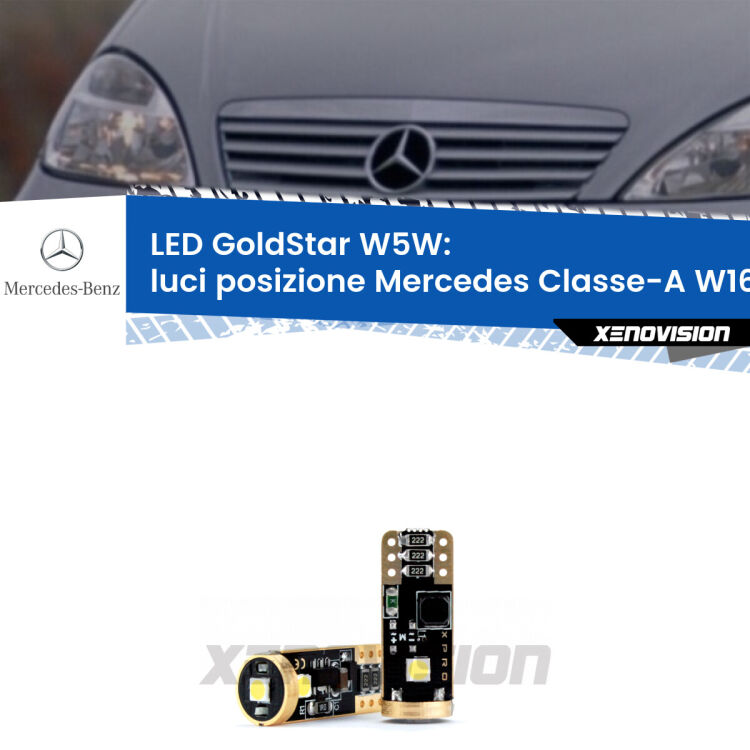 <strong>Luci posizione LED Mercedes Classe-A</strong> W168 1997-2004: ottima luminosità a 360 gradi. Si inseriscono ovunque. Canbus, Top Quality.