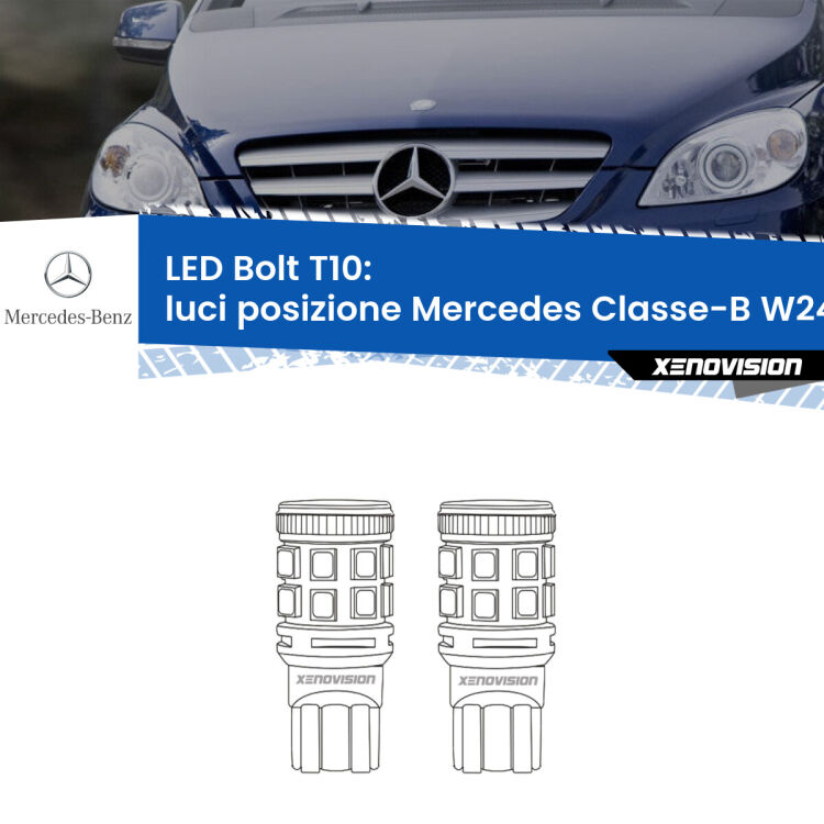 0 Luci posizione LED Mercedes Classe-B W245 2005-2011: T10 Bolt <strong>Luci posizione LED per Mercedes Classe-B</strong> W245 2005-2011. Coppia lampade <strong>T10</strong> modello Bolt canbus.