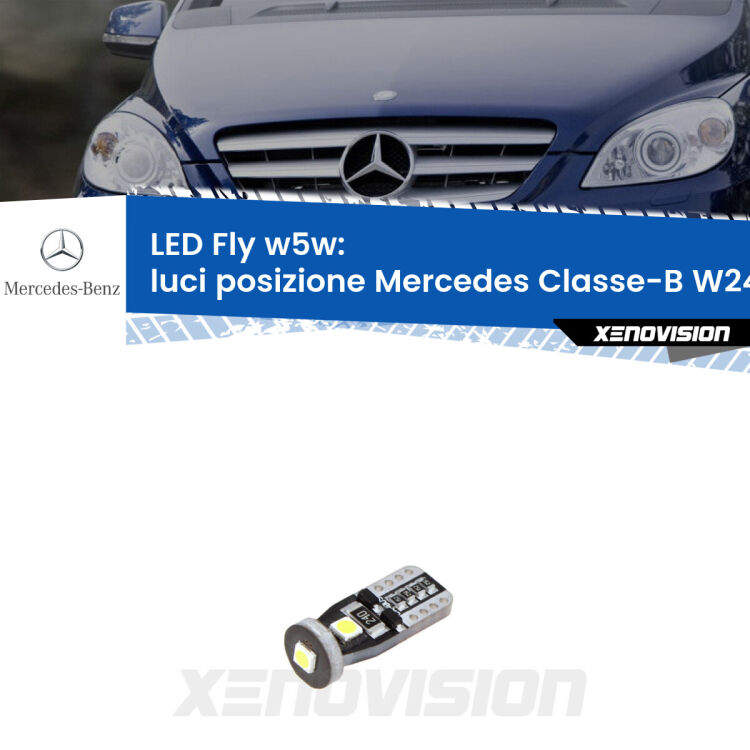 <strong>luci posizione LED per Mercedes Classe-B</strong> W245 2005-2011. Coppia lampadine <strong>w5w</strong> Canbus compatte modello Fly Xenovision.