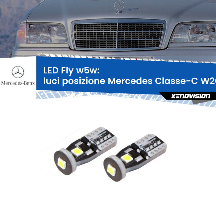 0 Luci posizione LED Mercedes Classe-C W202 1993-2000: W5W Fly <strong>luci posizione LED per Mercedes Classe-C</strong> W202 1993-2000. Coppia lampadine <strong>w5w</strong> Canbus compatte modello Fly Xenovision.
