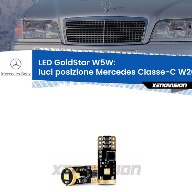 <strong>Luci posizione LED Mercedes Classe-C</strong> W202 1993-2000: ottima luminosità a 360 gradi. Si inseriscono ovunque. Canbus, Top Quality.