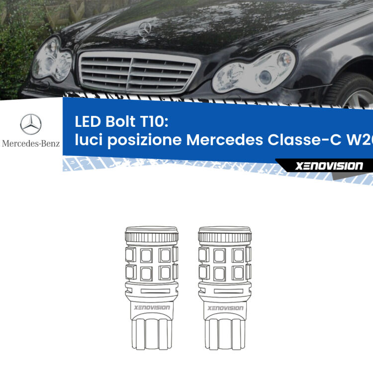 0 Luci posizione LED Mercedes Classe-C W203 2000-2007: T10 Bolt <strong>Luci posizione LED per Mercedes Classe-C</strong> W203 2000-2007. Coppia lampade <strong>T10</strong> modello Bolt canbus.