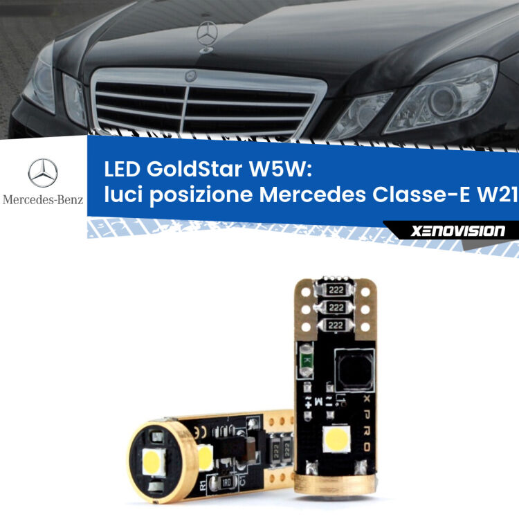 0 Luci posizione LED Mercedes Classe-E W212 2009-2016: T10 GoldStar <strong>Luci posizione LED Mercedes Classe-E</strong> W212 2009-2016: ottima luminosità a 360 gradi. Si inseriscono ovunque. Canbus, Top Quality.