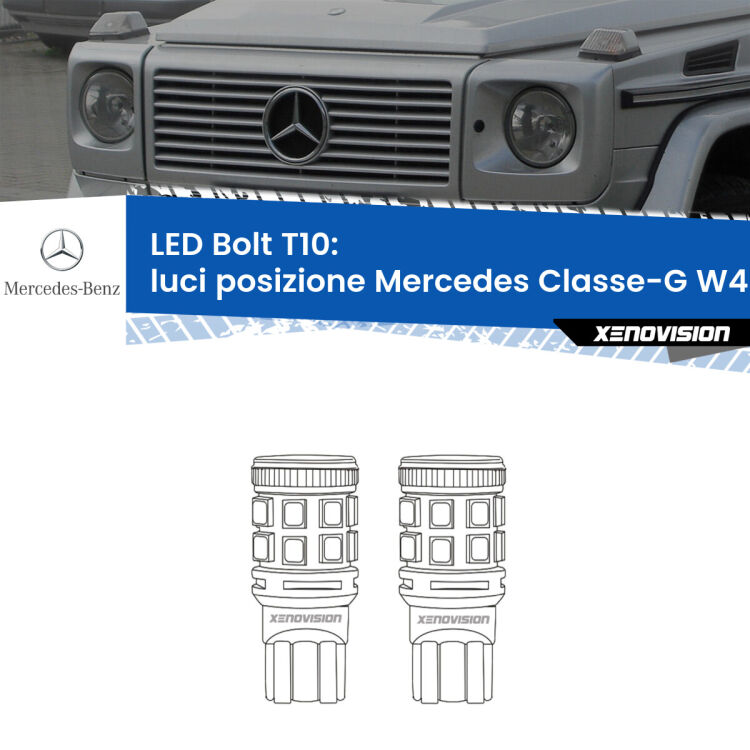 0 Luci posizione LED Mercedes Classe-G W463 1991-2004: T10 Bolt <strong>Luci posizione LED per Mercedes Classe-G</strong> W463 1991-2004. Coppia lampade <strong>T10</strong> modello Bolt canbus.
