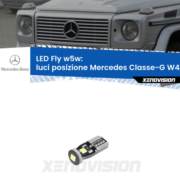 <strong>luci posizione LED per Mercedes Classe-G</strong> W463 1991-2004. Coppia lampadine <strong>w5w</strong> Canbus compatte modello Fly Xenovision.