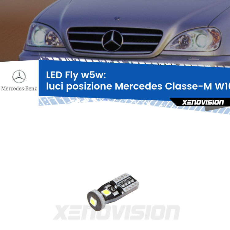 <strong>luci posizione LED per Mercedes Classe-M</strong> W163 1998-2005. Coppia lampadine <strong>w5w</strong> Canbus compatte modello Fly Xenovision.