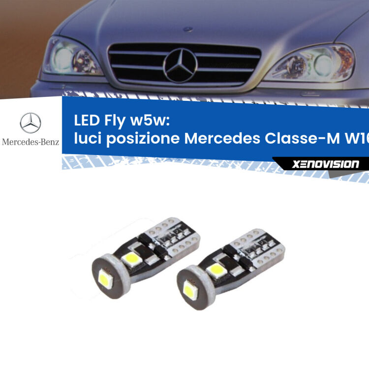 0 Luci posizione LED Mercedes Classe-M W163 1998-2005: W5W Fly <strong>luci posizione LED per Mercedes Classe-M</strong> W163 1998-2005. Coppia lampadine <strong>w5w</strong> Canbus compatte modello Fly Xenovision.