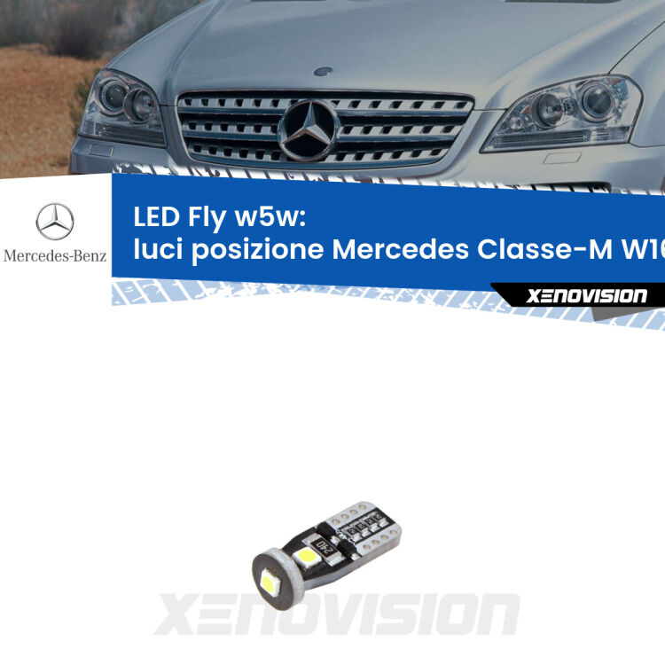 <strong>luci posizione LED per Mercedes Classe-M</strong> W164 2005-2011. Coppia lampadine <strong>w5w</strong> Canbus compatte modello Fly Xenovision.