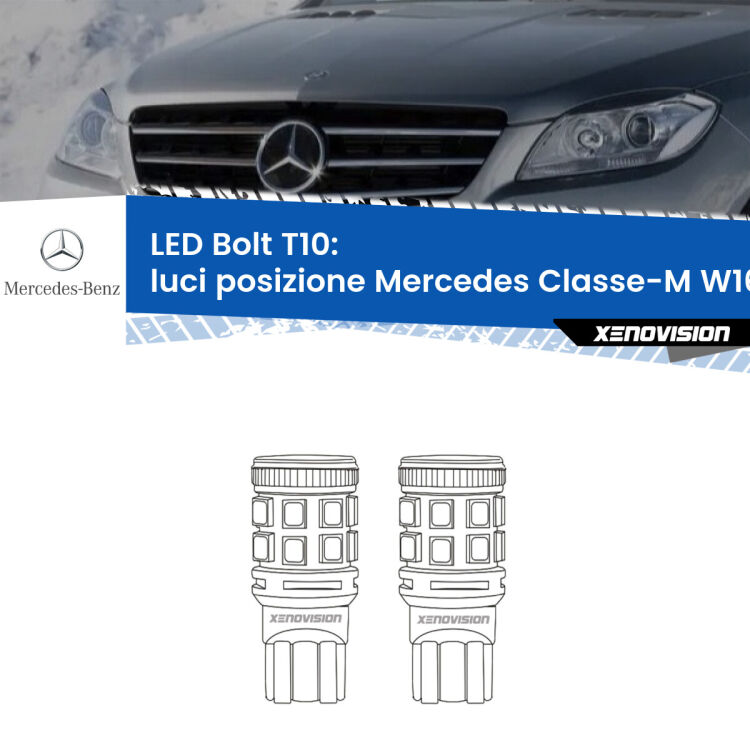 0 Luci posizione LED Mercedes Classe-M W166 2011-2015: T10 Bolt <strong>Luci posizione LED per Mercedes Classe-M</strong> W166 2011-2015. Coppia lampade <strong>T10</strong> modello Bolt canbus.