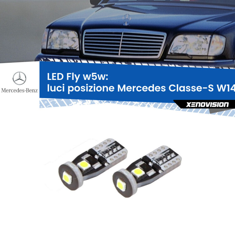 0 Luci posizione LED Mercedes Classe-S W140 1991-1998: W5W Fly <strong>luci posizione LED per Mercedes Classe-S</strong> W140 1991-1998. Coppia lampadine <strong>w5w</strong> Canbus compatte modello Fly Xenovision.