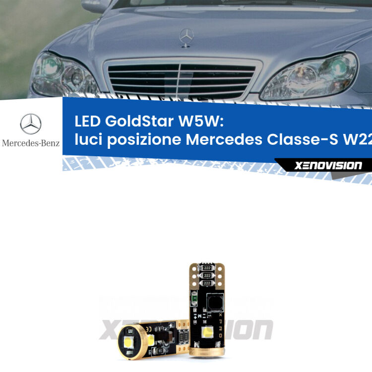 <strong>Luci posizione LED Mercedes Classe-S</strong> W220 1998-2005: ottima luminosità a 360 gradi. Si inseriscono ovunque. Canbus, Top Quality.