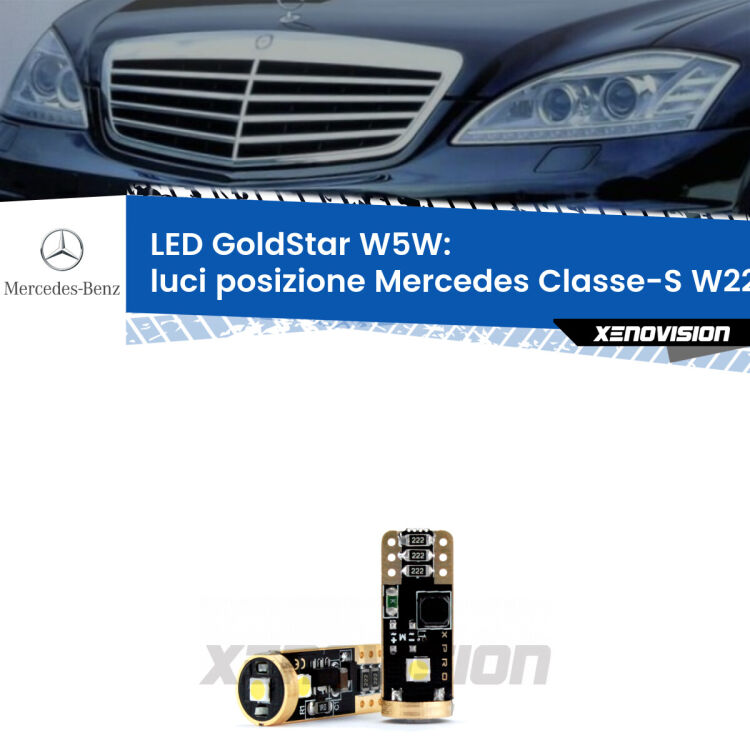 <strong>Luci posizione LED Mercedes Classe-S</strong> W221 2005-2013: ottima luminosità a 360 gradi. Si inseriscono ovunque. Canbus, Top Quality.