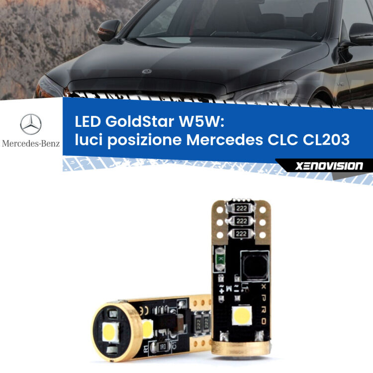 0 Luci posizione LED Mercedes CLC CL203 2008-2011: T10 GoldStar <strong>Luci posizione LED Mercedes CLC</strong> CL203 2008-2011: ottima luminosità a 360 gradi. Si inseriscono ovunque. Canbus, Top Quality.