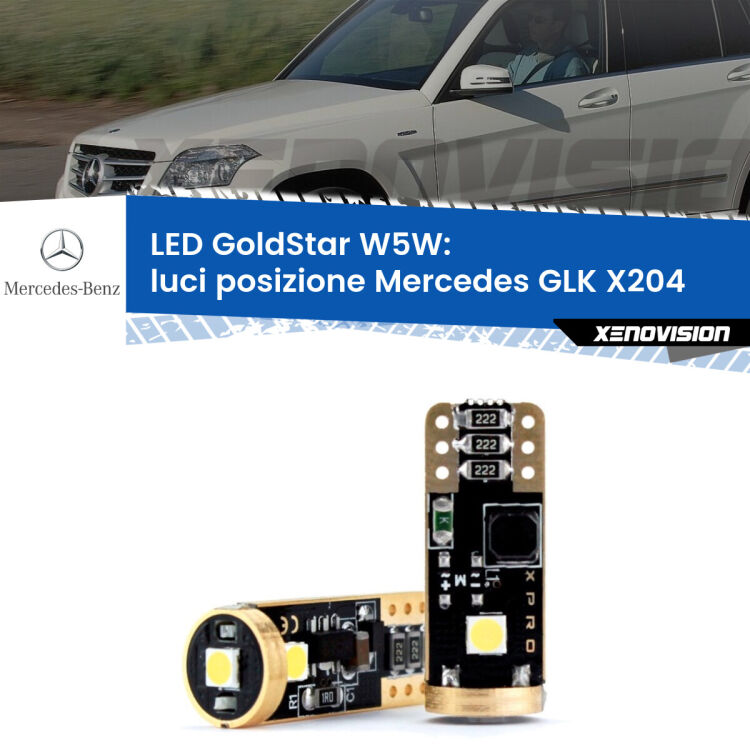 Luci posizione LED Mercedes GLK X204 senza luci diurne: T10 GoldStar <strong>Luci posizione LED Mercedes GLK</strong> X204 senza luci diurne: ottima luminosità a 360 gradi. Si inseriscono ovunque. Canbus, Top Quality.