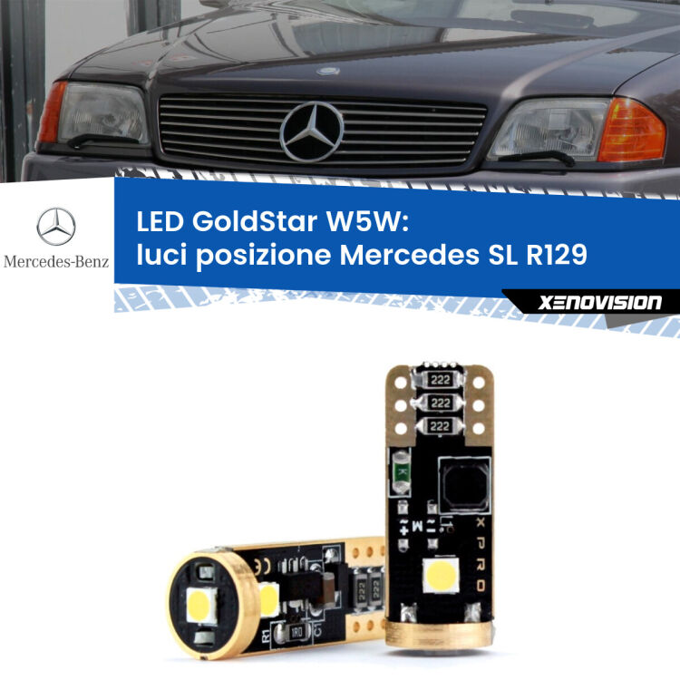 0 Luci posizione LED Mercedes SL R129 1989-2001: T10 GoldStar <strong>Luci posizione LED Mercedes SL</strong> R129 1989-2001: ottima luminosità a 360 gradi. Si inseriscono ovunque. Canbus, Top Quality.