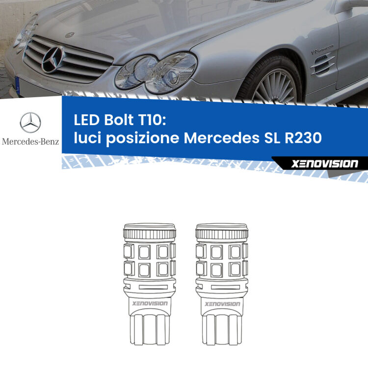 0 Luci posizione LED Mercedes SL R230 2001-2012: T10 Bolt <strong>Luci posizione LED per Mercedes SL</strong> R230 2001-2012. Coppia lampade <strong>T10</strong> modello Bolt canbus.