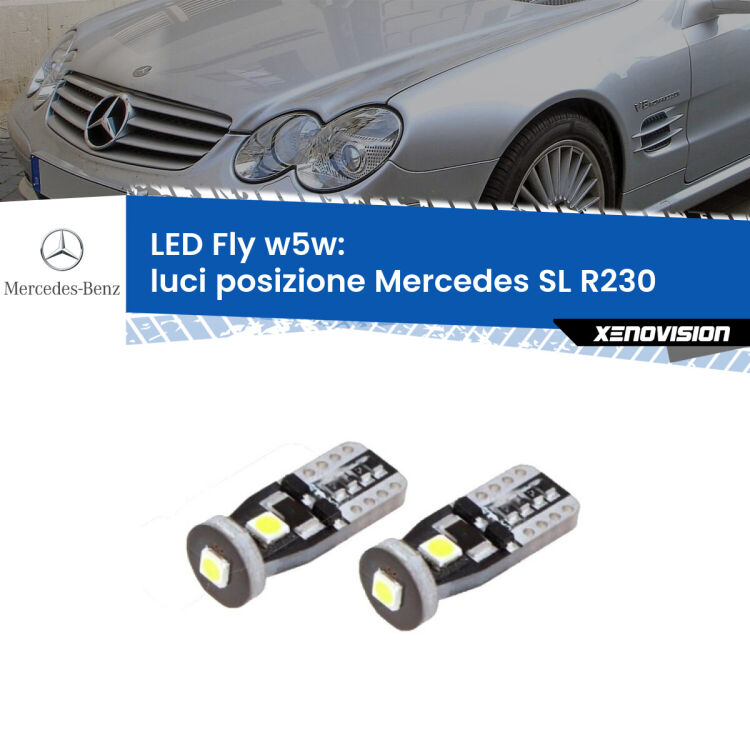 0 Luci posizione LED Mercedes SL R230 2001-2012: W5W Fly <strong>luci posizione LED per Mercedes SL</strong> R230 2001-2012. Coppia lampadine <strong>w5w</strong> Canbus compatte modello Fly Xenovision.