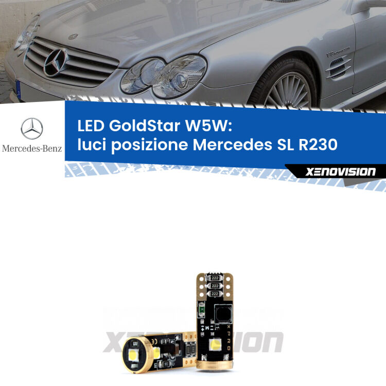 <strong>Luci posizione LED Mercedes SL</strong> R230 2001-2012: ottima luminosità a 360 gradi. Si inseriscono ovunque. Canbus, Top Quality.
