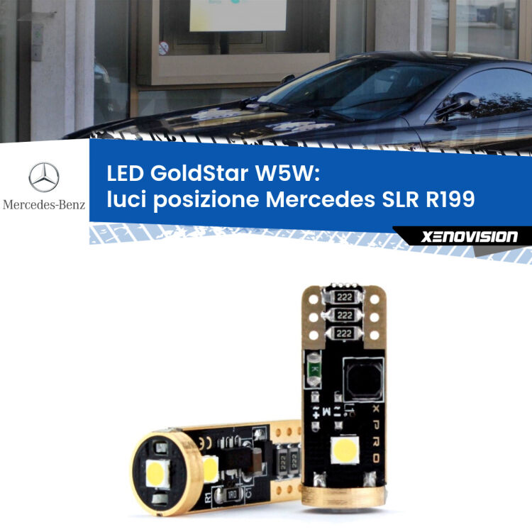 0 Luci posizione LED Mercedes SLR R199 2004in poi: T10 GoldStar <strong>Luci posizione LED Mercedes SLR</strong> R199 2004in poi: ottima luminosità a 360 gradi. Si inseriscono ovunque. Canbus, Top Quality.
