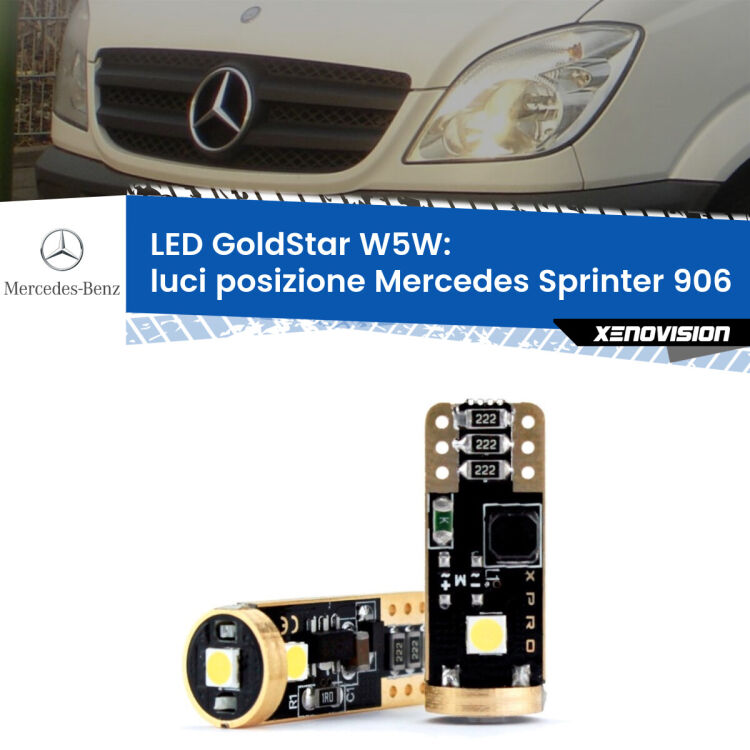 0 Luci posizione LED Mercedes Sprinter 906 2006-2012: T10 GoldStar <strong>Luci posizione LED Mercedes Sprinter</strong> 906 2006-2012: ottima luminosità a 360 gradi. Si inseriscono ovunque. Canbus, Top Quality.