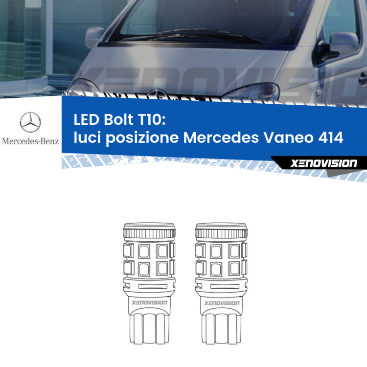 0 Luci posizione LED Mercedes Vaneo 414 2002-2005: T10 Bolt <strong>Luci posizione LED per Mercedes Vaneo</strong> 414 2002-2005. Coppia lampade <strong>T10</strong> modello Bolt canbus.
