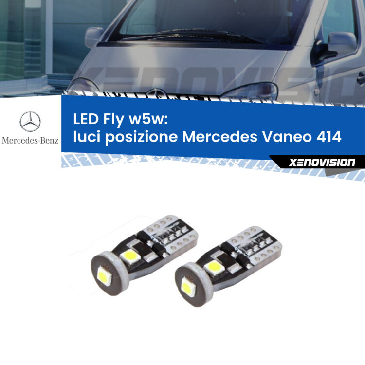 0 Luci posizione LED Mercedes Vaneo 414 2002-2005: W5W Fly <strong>luci posizione LED per Mercedes Vaneo</strong> 414 2002-2005. Coppia lampadine <strong>w5w</strong> Canbus compatte modello Fly Xenovision.