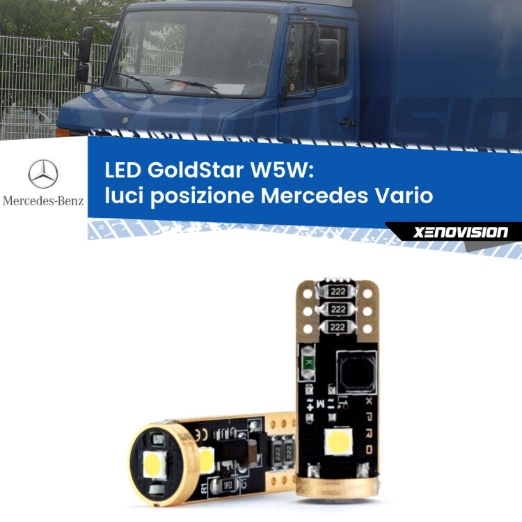 0 Luci posizione LED Mercedes Vario 1996-2013: T10 GoldStar <strong>Luci posizione LED Mercedes Vario</strong> 1996-2013: ottima luminosità a 360 gradi. Si inseriscono ovunque. Canbus, Top Quality.