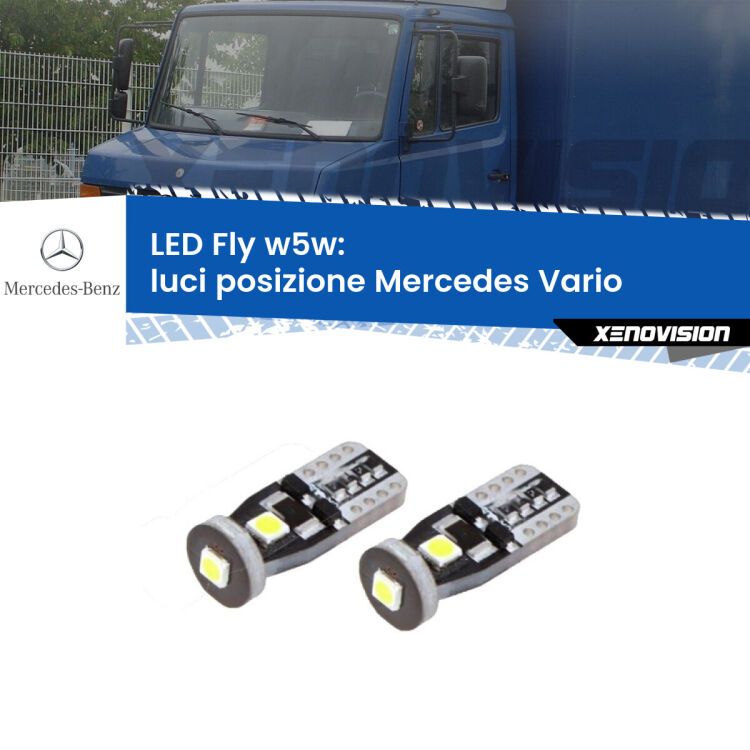 0 Luci posizione LED Mercedes Vario 1996-2013: W5W Fly <strong>luci posizione LED per Mercedes Vario</strong> 1996-2013. Coppia lampadine <strong>w5w</strong> Canbus compatte modello Fly Xenovision.