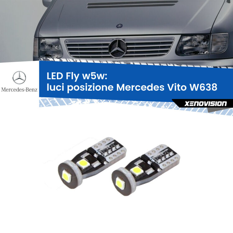 0 Luci posizione LED Mercedes Vito W638 1996-2003: W5W Fly <strong>luci posizione LED per Mercedes Vito</strong> W638 1996-2003. Coppia lampadine <strong>w5w</strong> Canbus compatte modello Fly Xenovision.