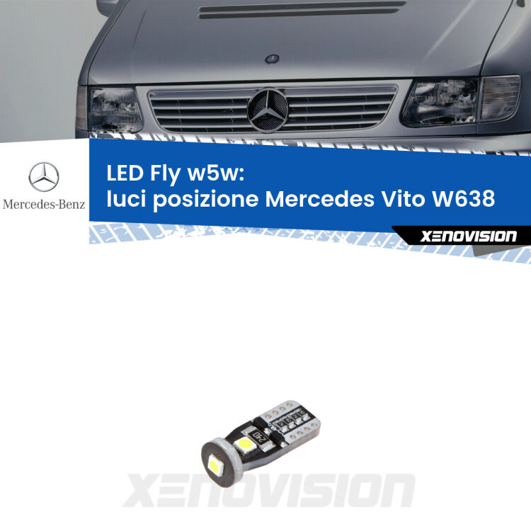 <strong>luci posizione LED per Mercedes Vito</strong> W638 1996-2003. Coppia lampadine <strong>w5w</strong> Canbus compatte modello Fly Xenovision.