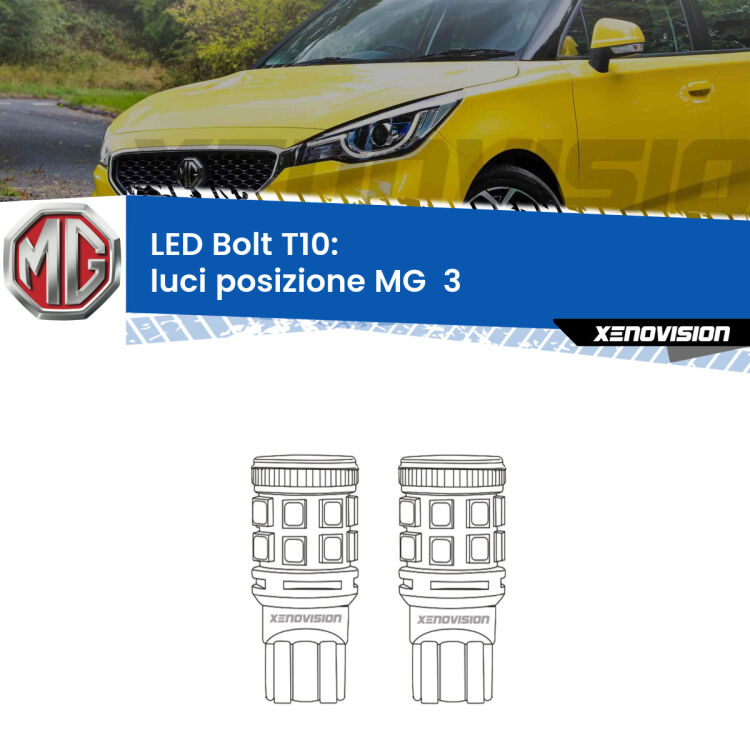 0 Luci posizione LED MG  3  2011in poi: T10 Bolt <strong>Luci posizione LED per MG  3</strong>  2011in poi. Coppia lampade <strong>T10</strong> modello Bolt canbus.