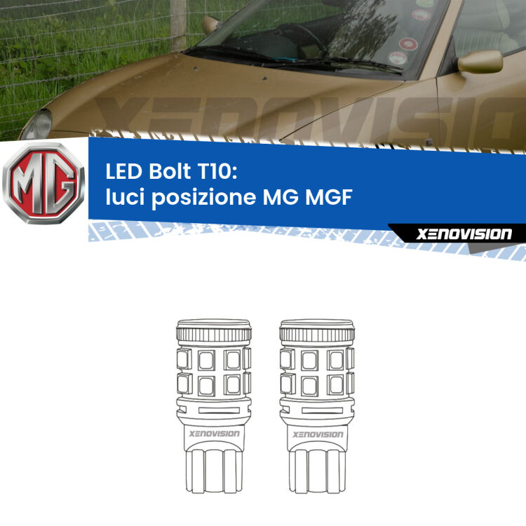 0 Luci posizione LED MG MGF  1995-2002: T10 Bolt <strong>Luci posizione LED per MG MGF</strong>  1995-2002. Coppia lampade <strong>T10</strong> modello Bolt canbus.