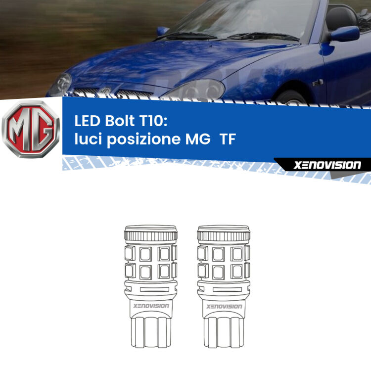 0 Luci posizione LED MG  TF  2002-2009: T10 Bolt <strong>Luci posizione LED per MG  TF</strong>  2002-2009. Coppia lampade <strong>T10</strong> modello Bolt canbus.