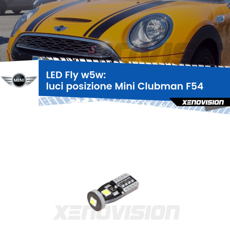 <strong>luci posizione LED per Mini Clubman</strong> F54 2014-2019. Coppia lampadine <strong>w5w</strong> Canbus compatte modello Fly Xenovision.