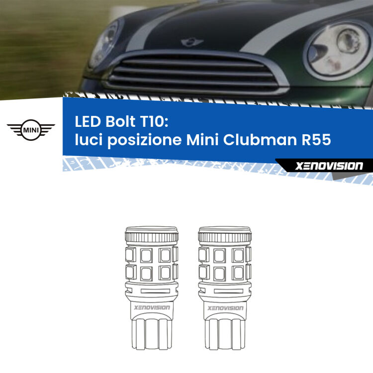 0 Luci posizione LED Mini Clubman R55 2007-2015: T10 Bolt <strong>Luci posizione LED per Mini Clubman</strong> R55 2007-2015. Coppia lampade <strong>T10</strong> modello Bolt canbus.