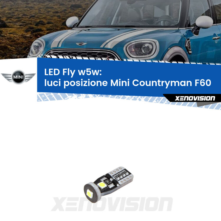 <strong>luci posizione LED per Mini Countryman</strong> F60 2016-2019. Coppia lampadine <strong>w5w</strong> Canbus compatte modello Fly Xenovision.