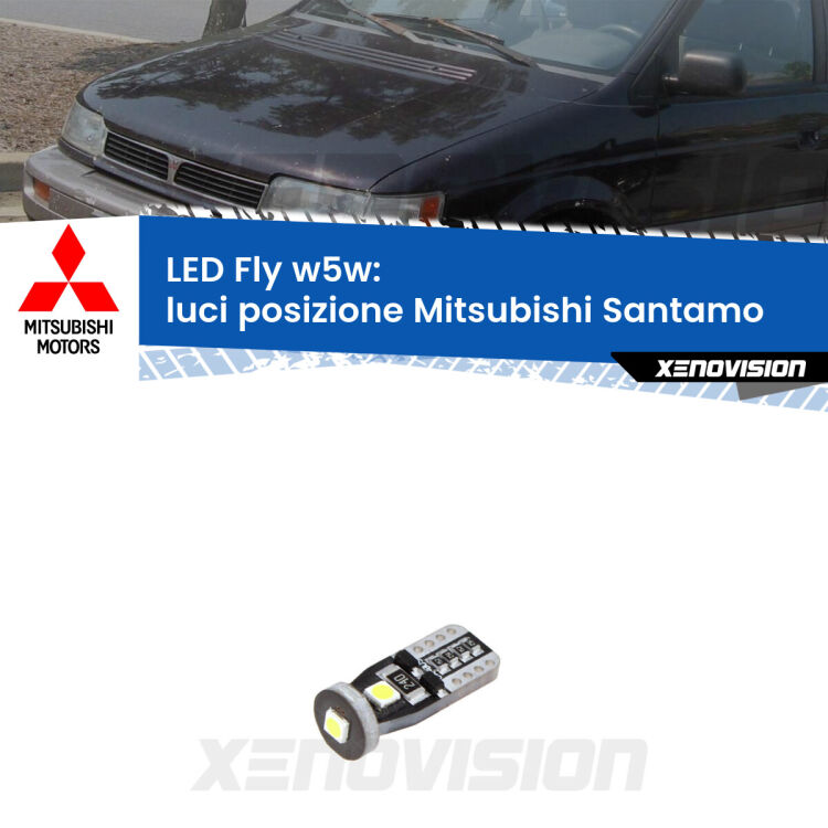 <strong>luci posizione LED per Mitsubishi Santamo</strong>  1999-2004. Coppia lampadine <strong>w5w</strong> Canbus compatte modello Fly Xenovision.