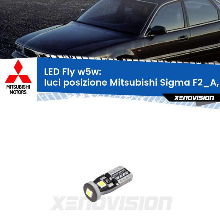 <strong>luci posizione LED per Mitsubishi Sigma</strong> F2_A, F1_A 1990-1996. Coppia lampadine <strong>w5w</strong> Canbus compatte modello Fly Xenovision.