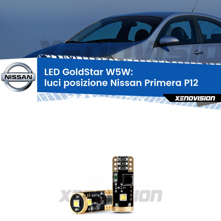 <strong>Luci posizione LED Nissan Primera</strong> P12 2002-2008: ottima luminosità a 360 gradi. Si inseriscono ovunque. Canbus, Top Quality.